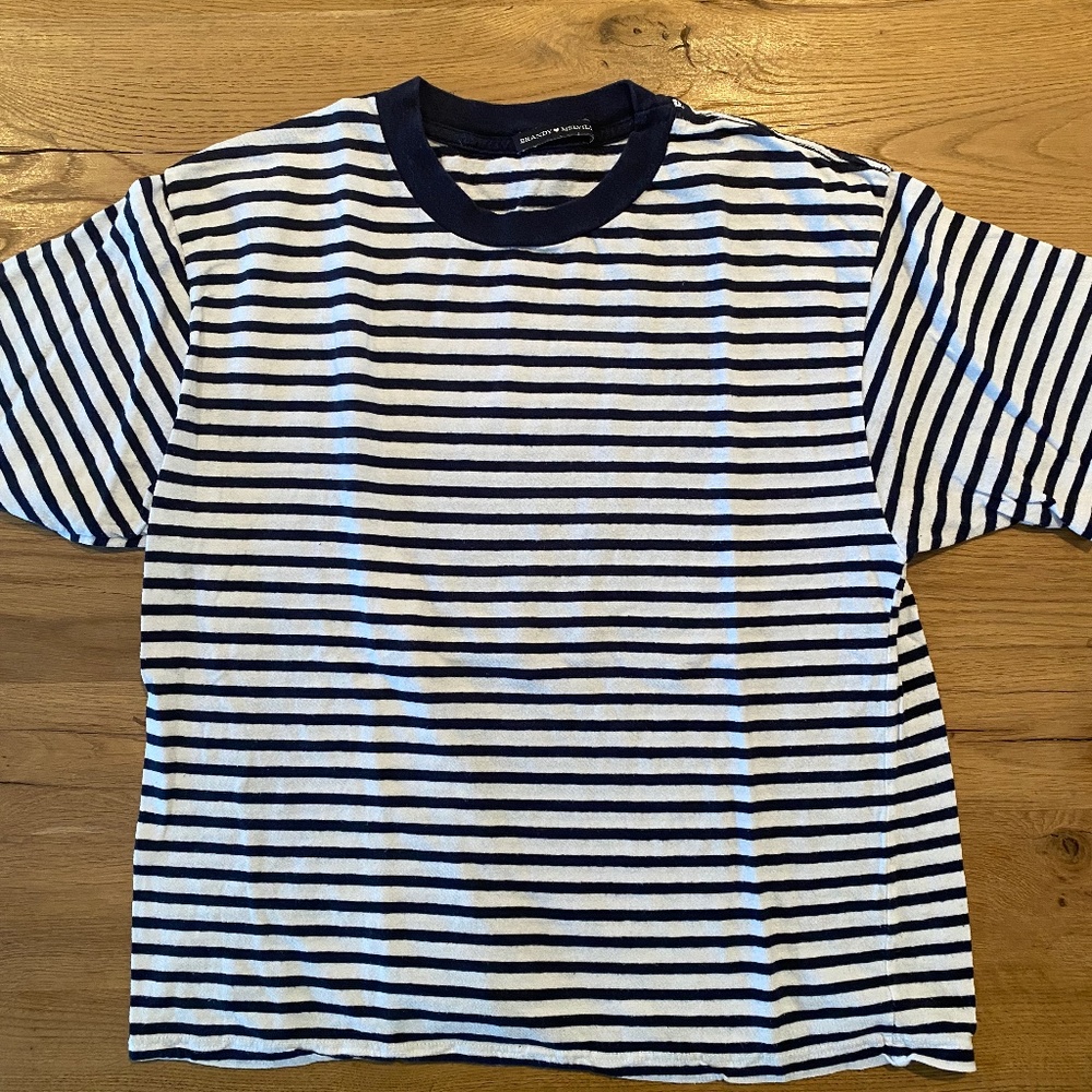 Brandy Melville Blue and White Stripe Tshirt